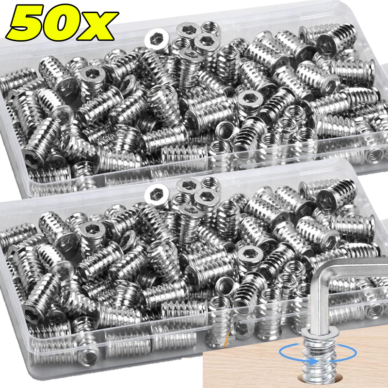 Furniture Hardware Threaded Inserts - 10/50x Dişli Ek Parçalar Ahşap Ekleme
