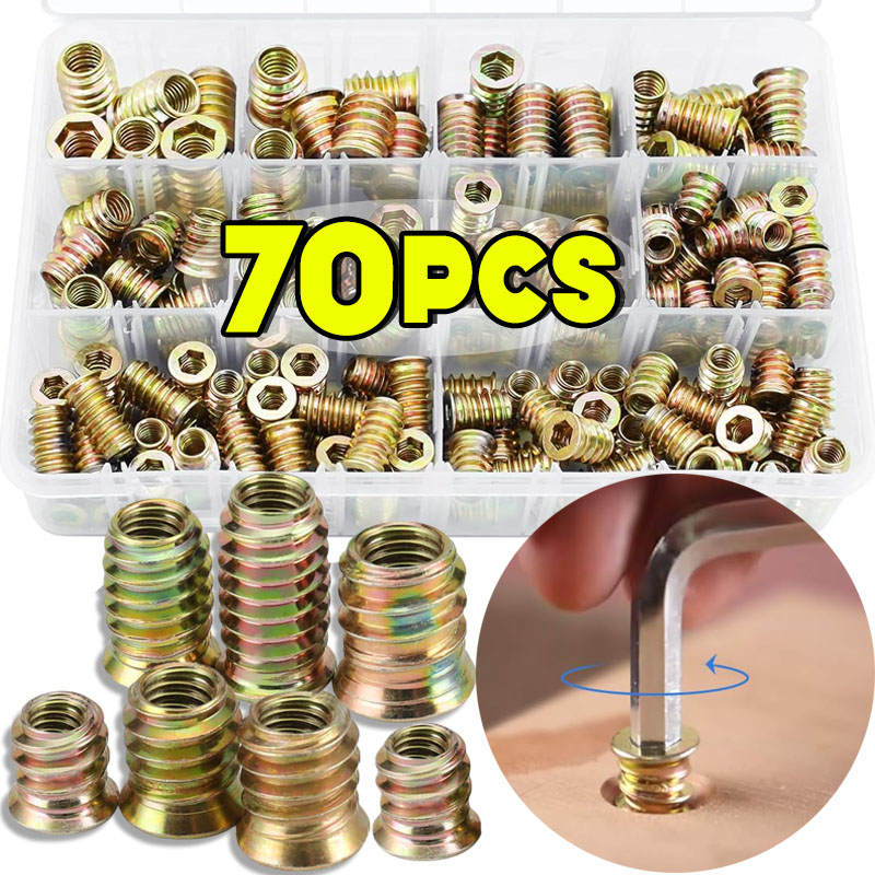 Furniture Hardware Threaded Inserts - 70 adet Dişli Eklenti Somunu E-somun