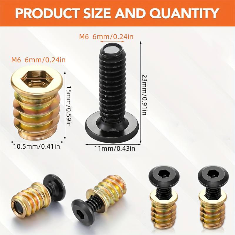 Furniture Hardware Threaded Inserts - 10 adet somun dişli ekler kombinasyonu