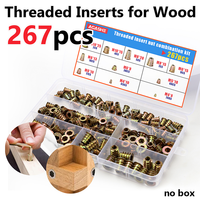 Furniture Hardware Threaded Inserts - 267 adet Hex Drive Dişli Ekleme